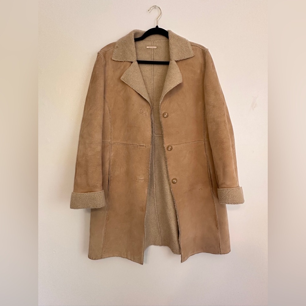 Guess y2k Suede Leather Faux Shearling Penny Lane Long Coat Jacket Size Large